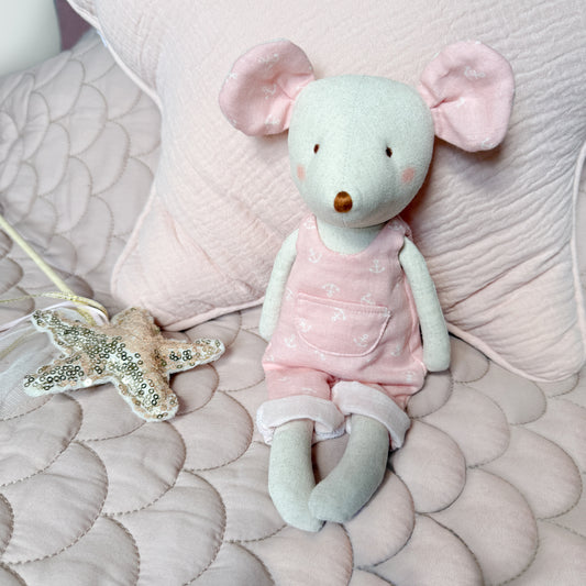 Pink Linen Soft Toy Mouse