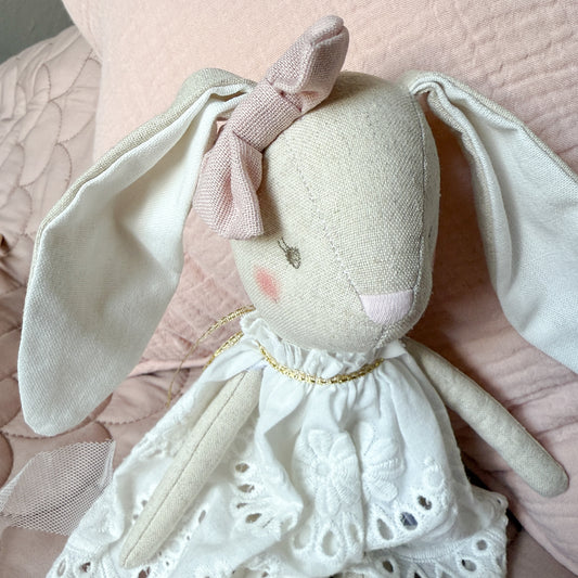 Pink Linen Soft Toy Bunny Rabbit
