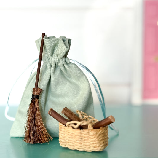 Basket of Logs & Broom